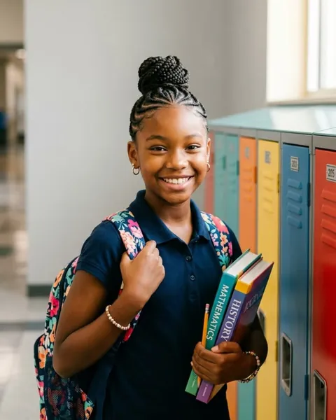 A smiling girl holding her schoolbooks